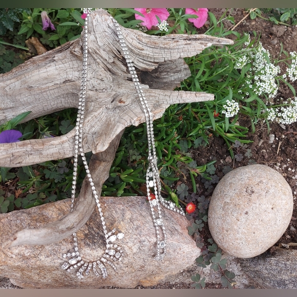 Kramer Rhinestone Earring Set, Backdrop Rhinestone Statement Necklace - Picture 4 of 8